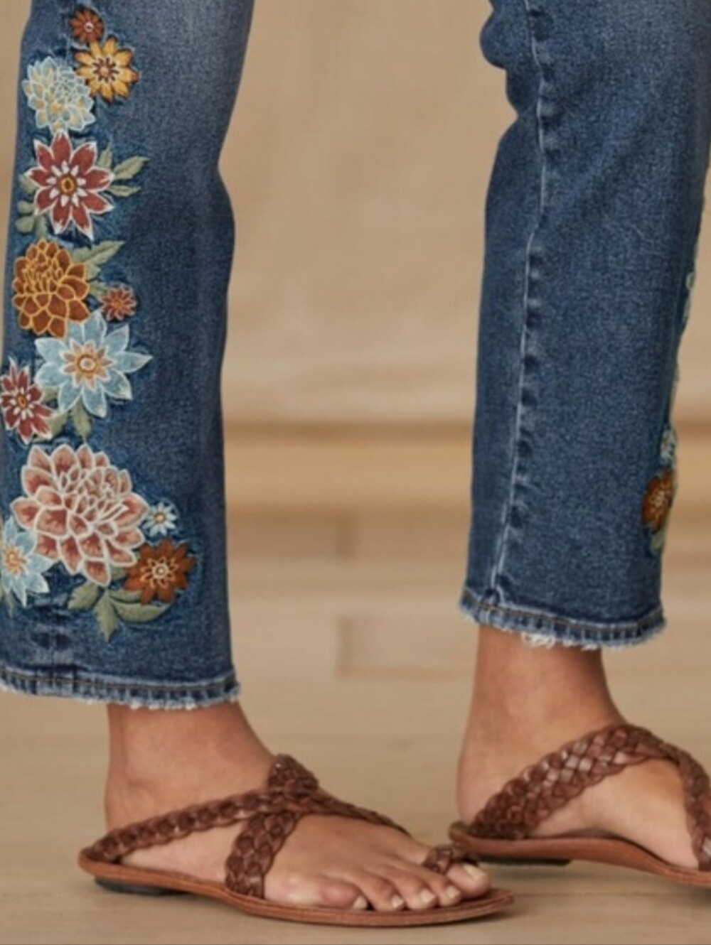 Driftwood Stella Bloom Embroidered Jeans in Dark Blue - Floral Detail - Picture 9 of 10